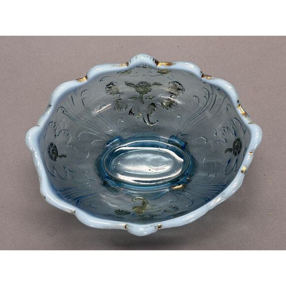 Antique Northwood Blue Opalescent Carnelian Everglades Berry Bowl Gold - Picture 7 of 10